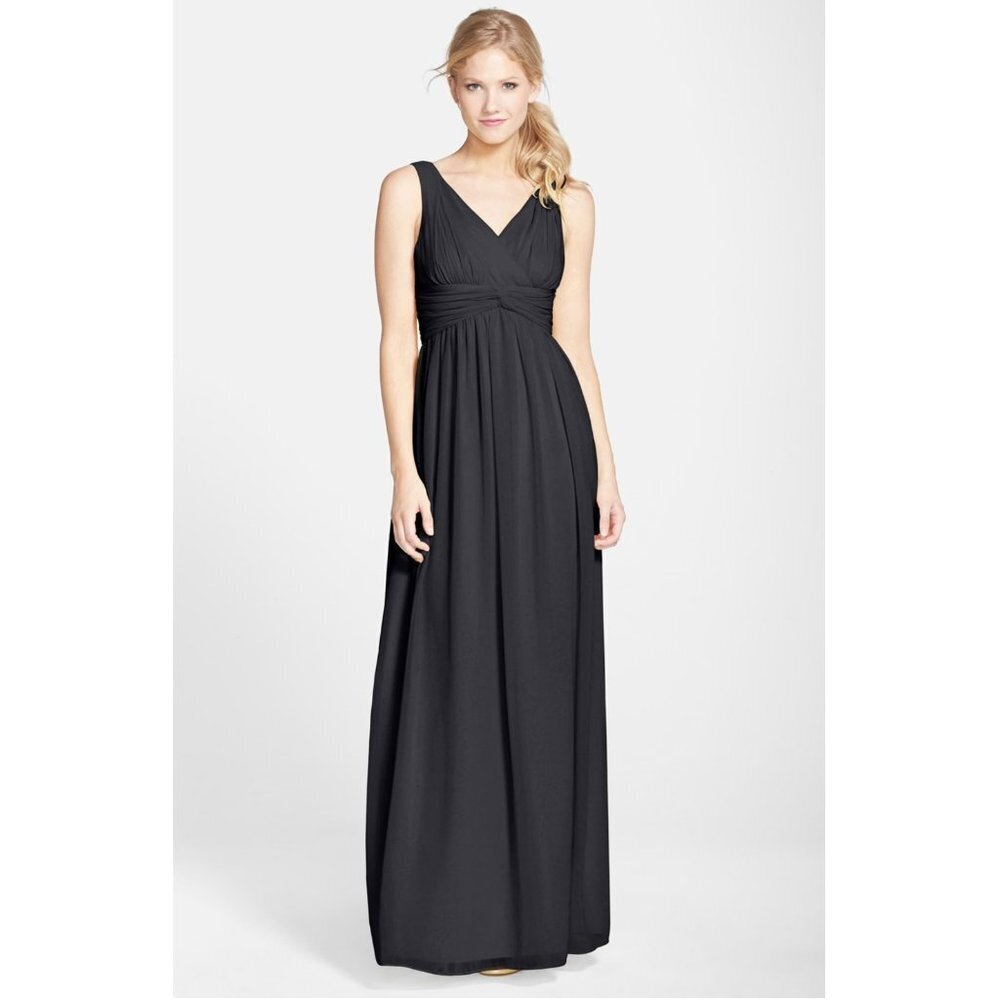 Donna Morgan Julie Twist-Waist Black Silk Chiffon Gown Evening Prom Dress Size 8
